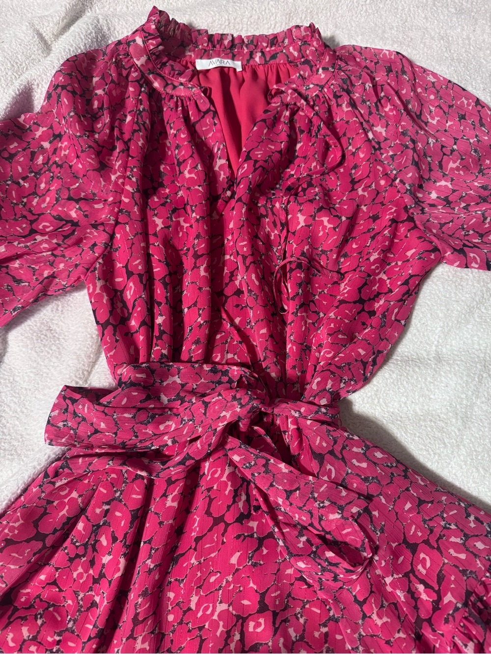 Avara Hot Pink Printed Belted Dress